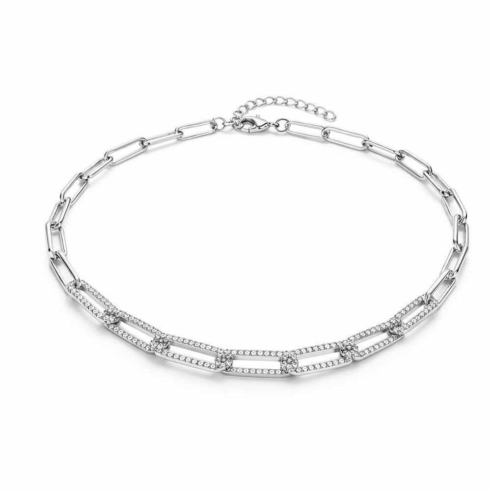 Austrian Crystal Paperclip Necklace Silvertone 20 to 22 Inches